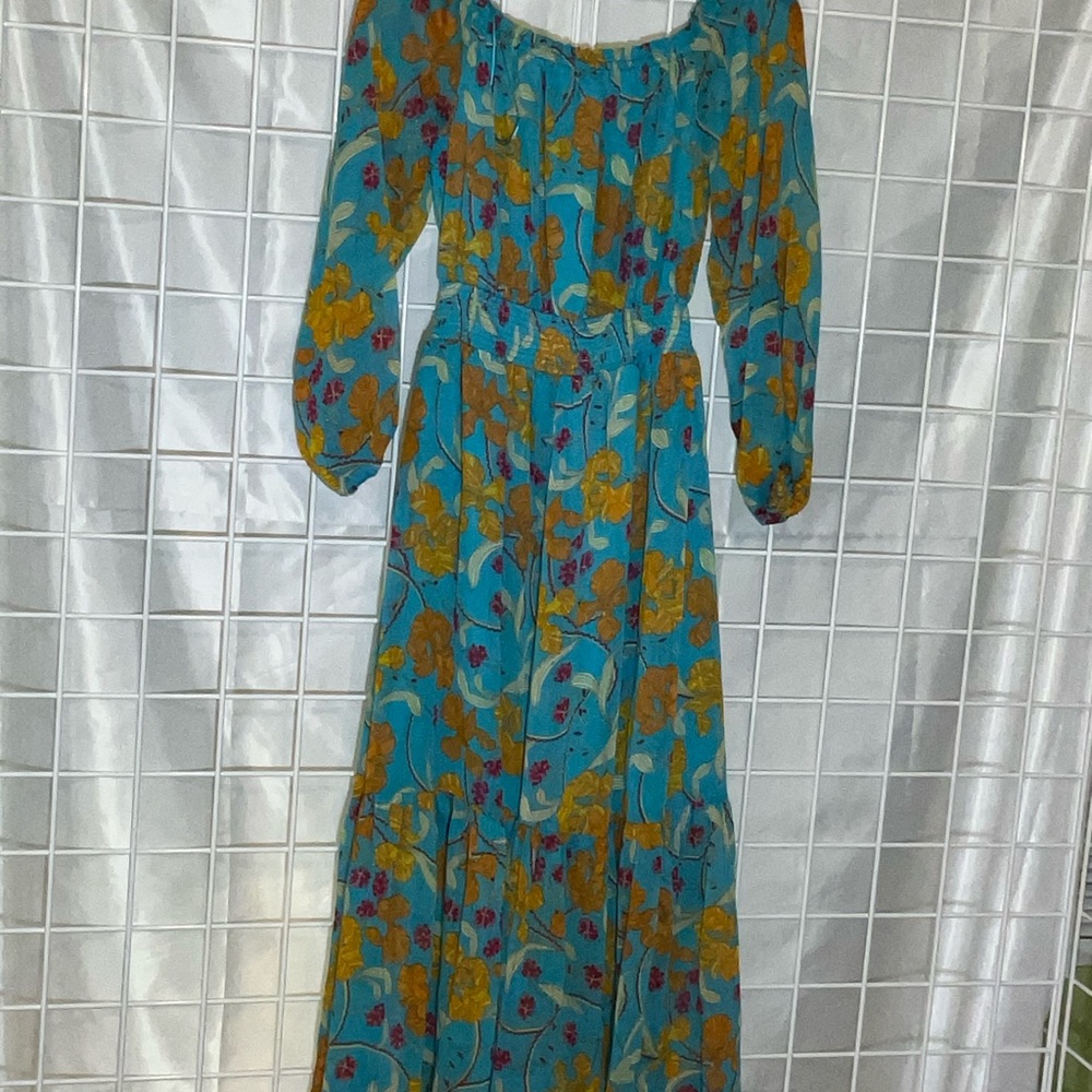 Sofia by Sofia Vergara Teal and Mustard Floral Dress